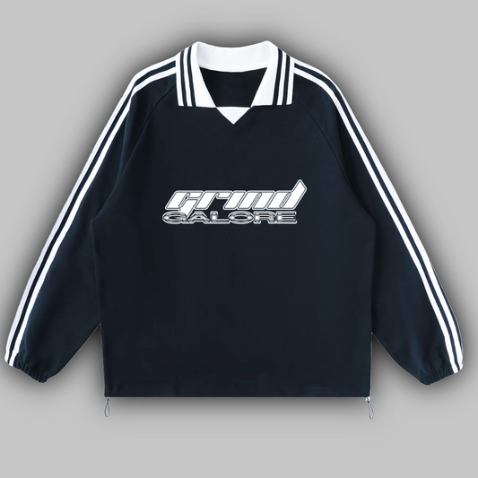 Contrast Striped Lapel Collar Sweatshirt