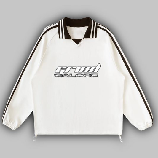 Contrast Striped Lapel Collar Sweatshirt