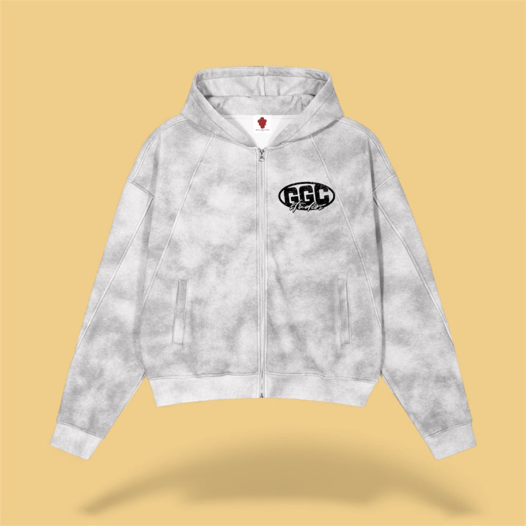 Dirty Washed Zip-Up Fleece Hoodie