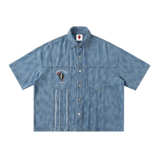 Distressed Wash Short-Sleeve Shirt
