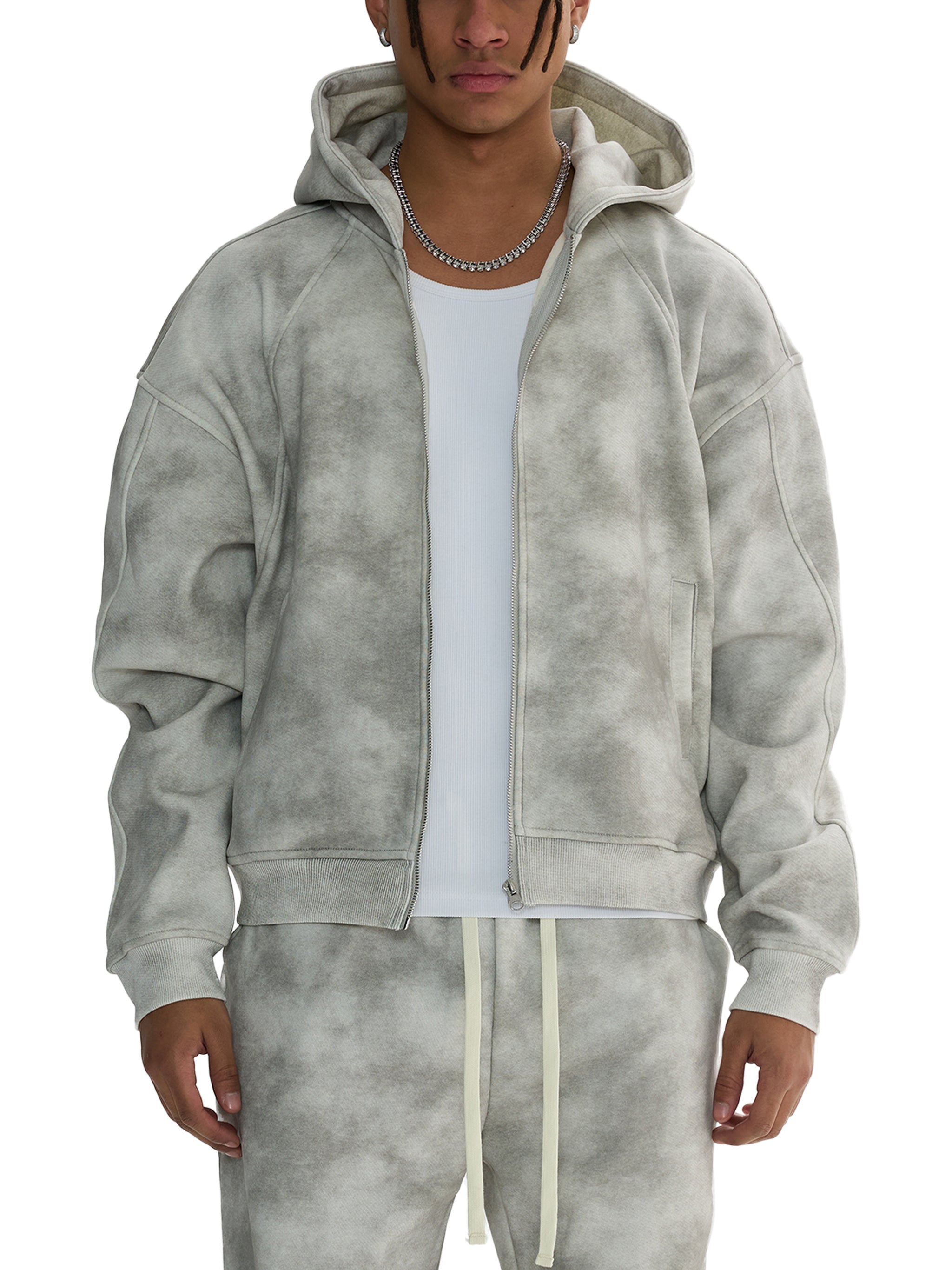 Dirty Washed Zip-Up Fleece Hoodie