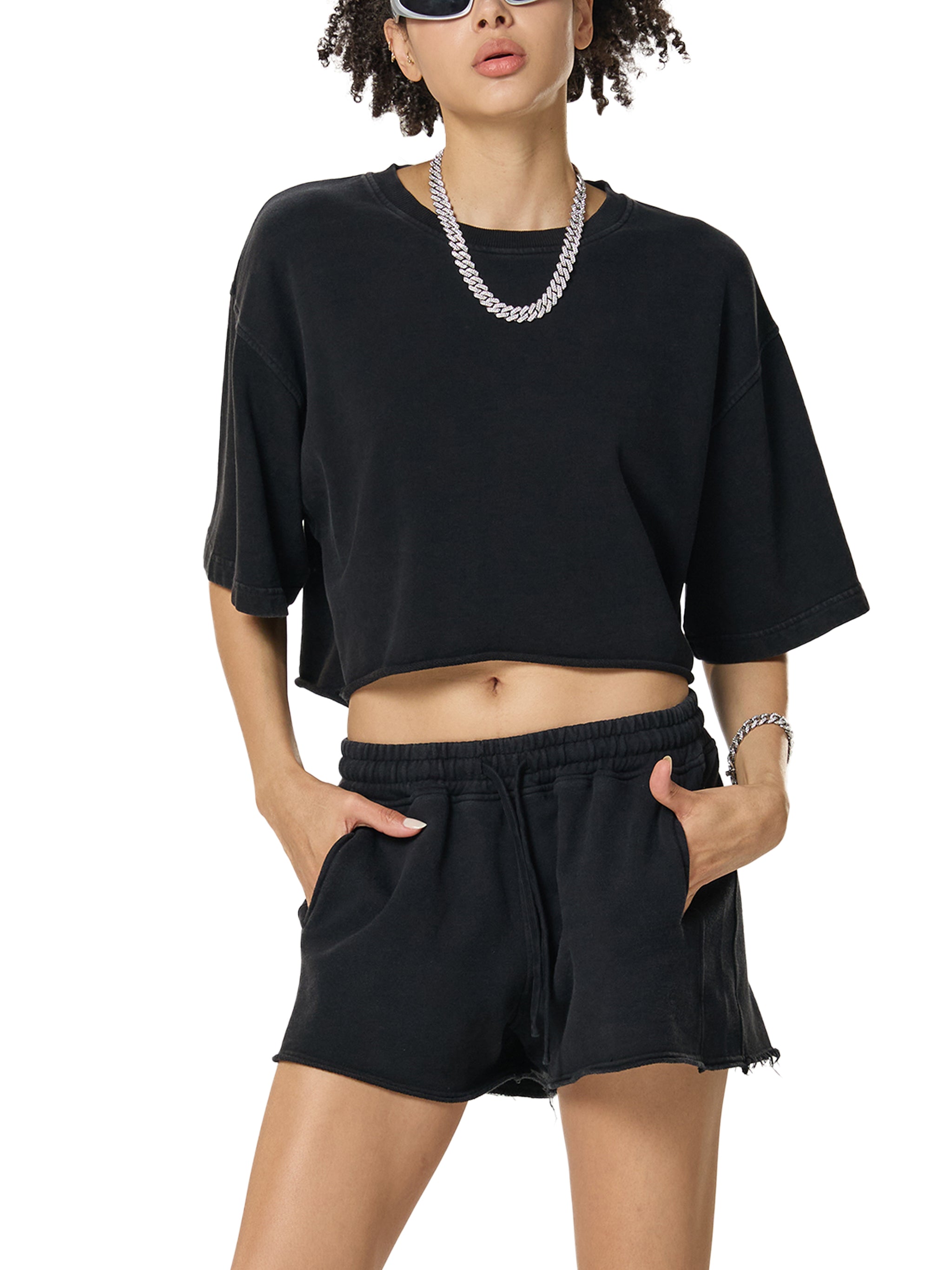 Snow Washed Raw Edge Crop Top