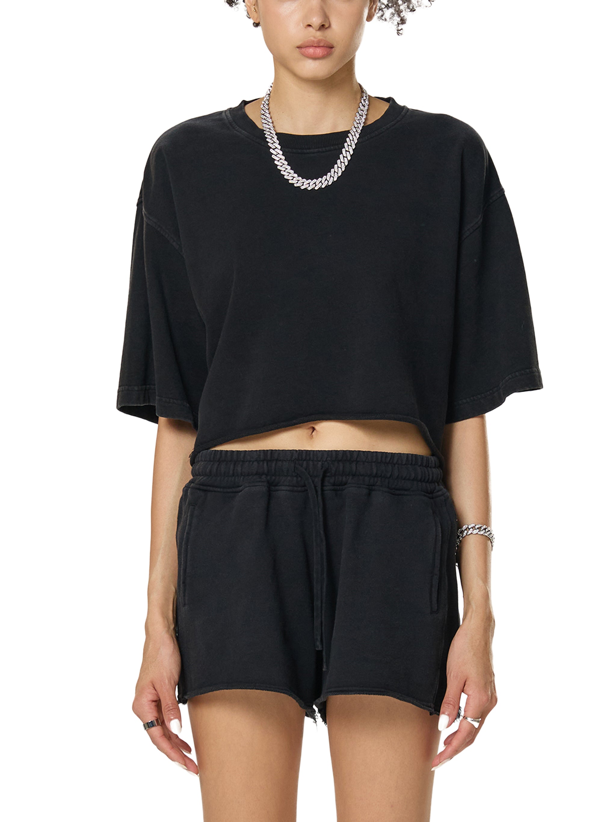 Snow Washed Raw Edge Crop Top