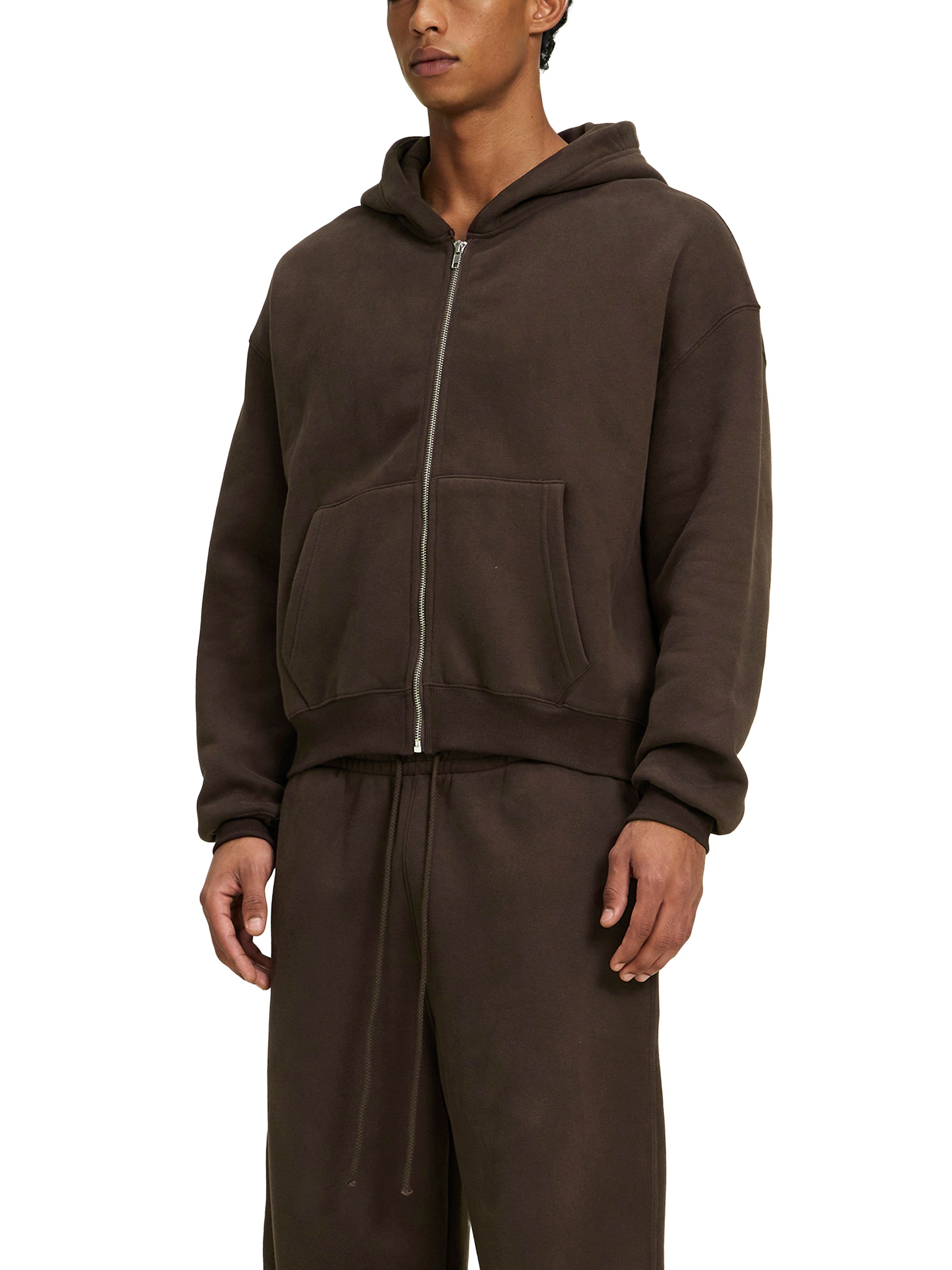 Fleece Zip-Up Boxy Hoodie